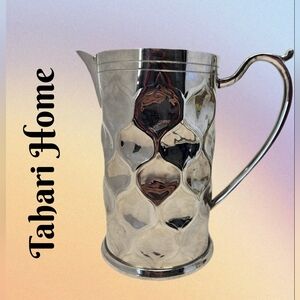 Tahari Home Solid Brass Silver Color Pitcher Vase Handle & Spout Indentations